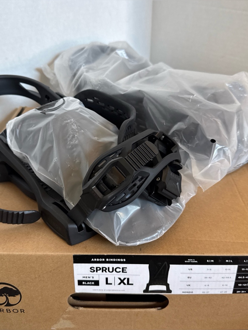 Men’s Arbor Spruce Snowboard Bindings L/XL Black New With Box Shoe Size 11-13